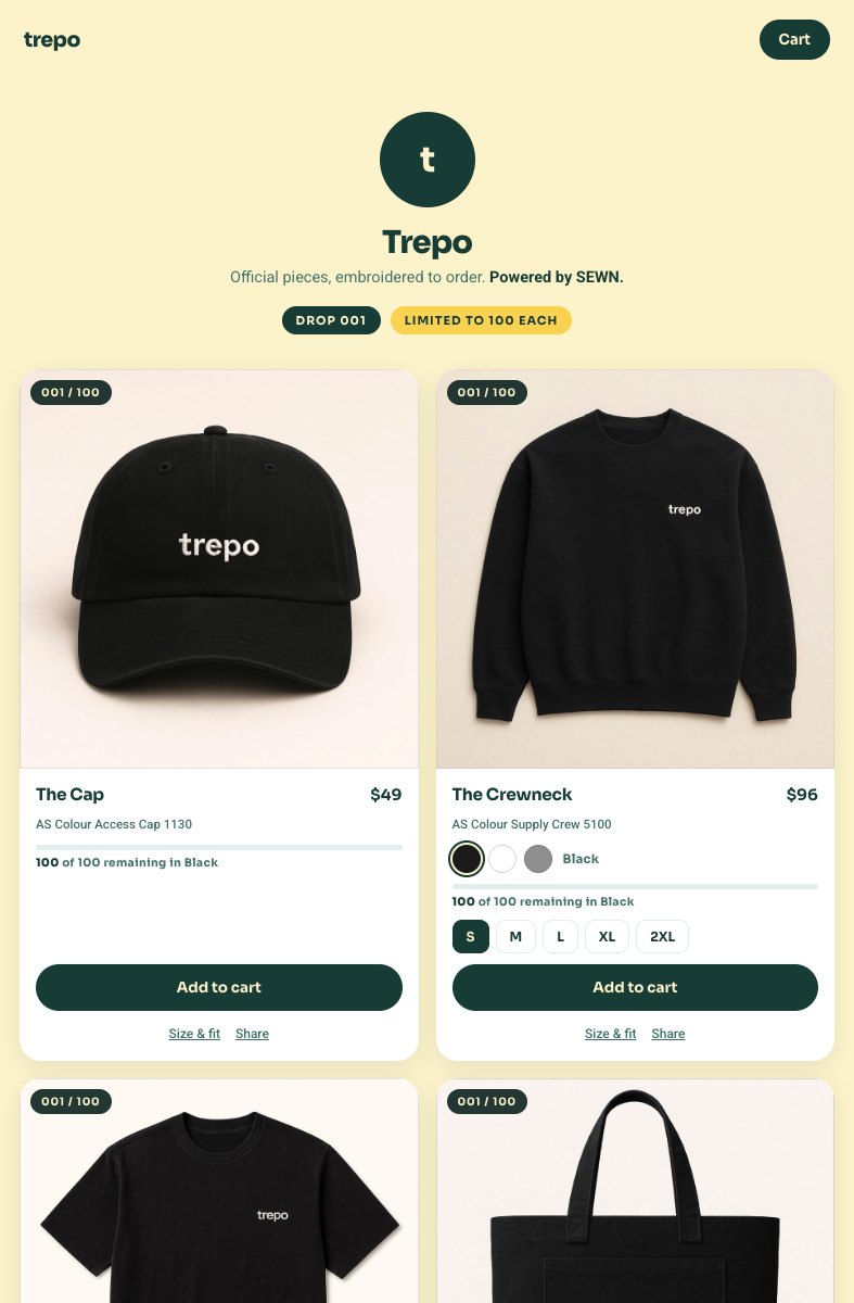 A store SEWN generated, shown in a browser window